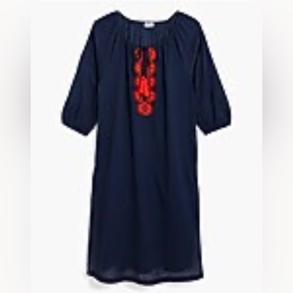 J. Crew Navy Dress with Embroidered Front